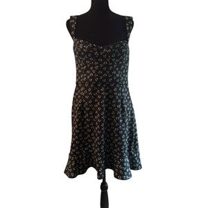 Anthropologie Floral Black Dress with Ruffle dHem